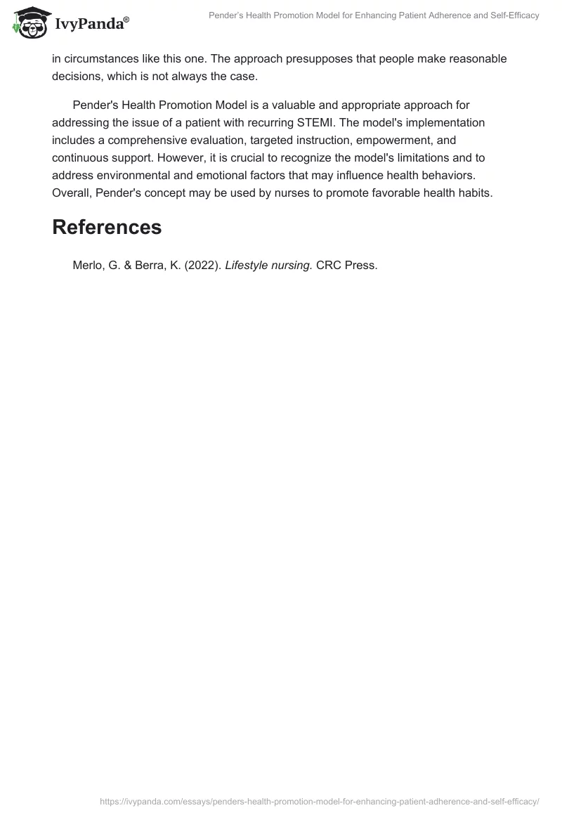 Pender’s Health Promotion Model for Enhancing Patient Adherence and Self-Efficacy. Page 2
