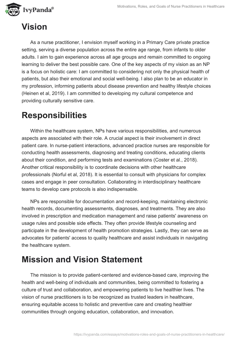 Motivations, Roles, and Goals of Nurse Practitioners in Healthcare. Page 2