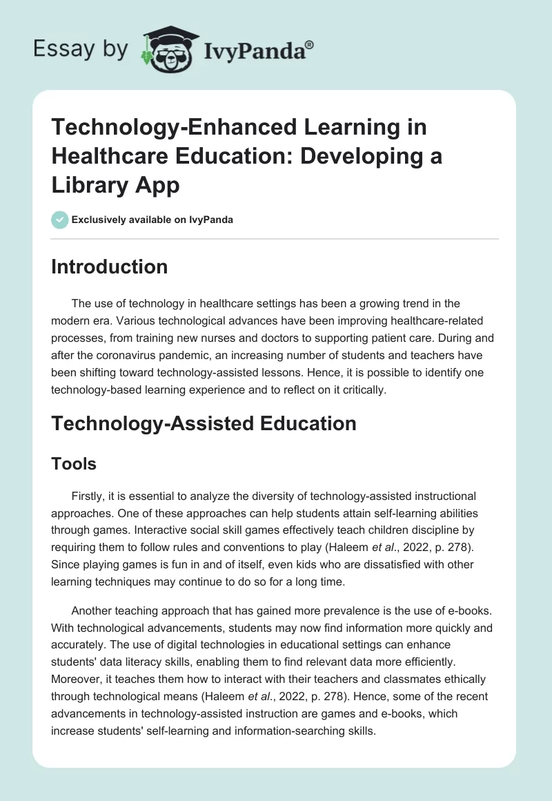 Technology-Enhanced Learning in Healthcare Education: Developing a Library App. Page 1
