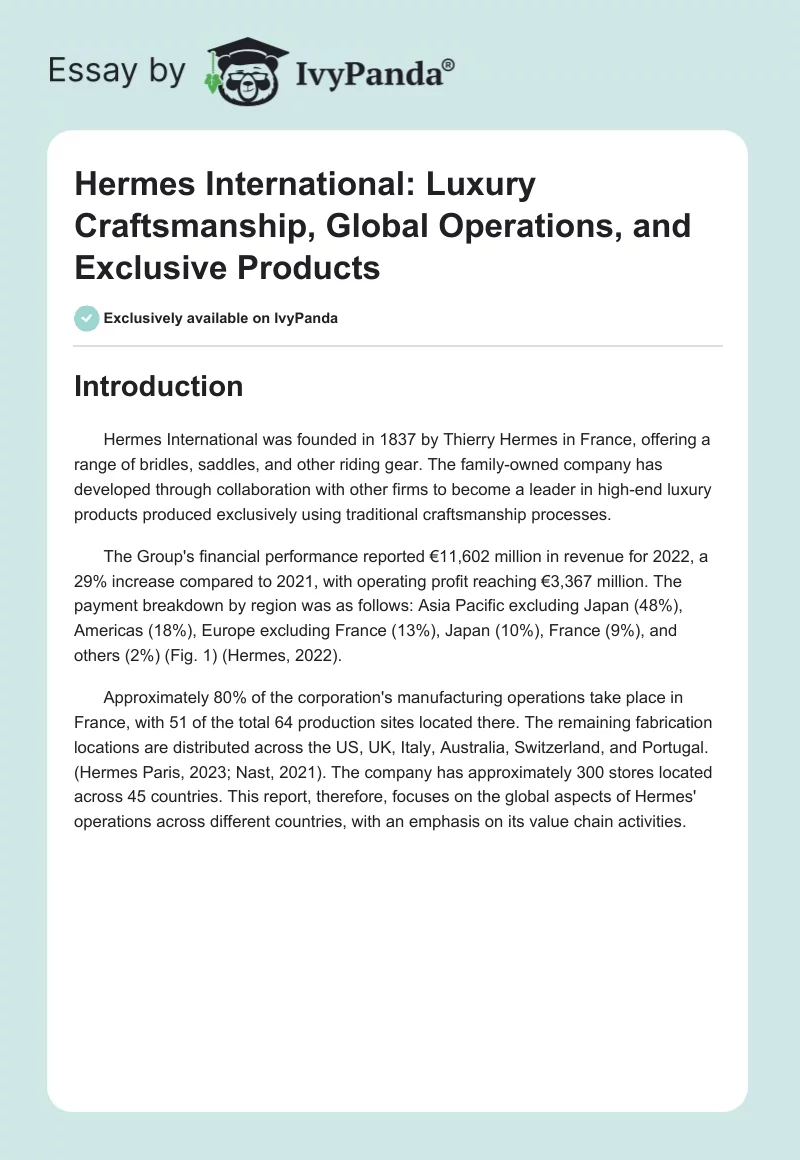 Hermes International: Luxury Craftsmanship, Global Operations, and Exclusive Products. Page 1