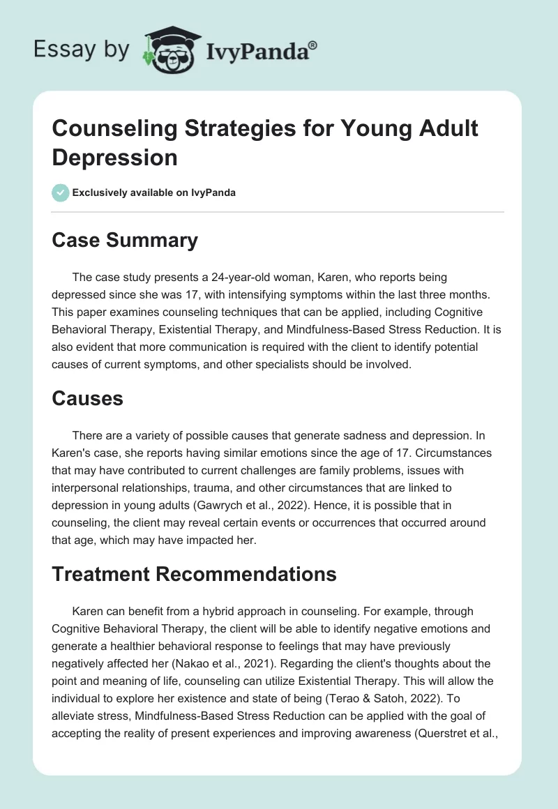 Counseling Strategies for Young Adult Depression. Page 1