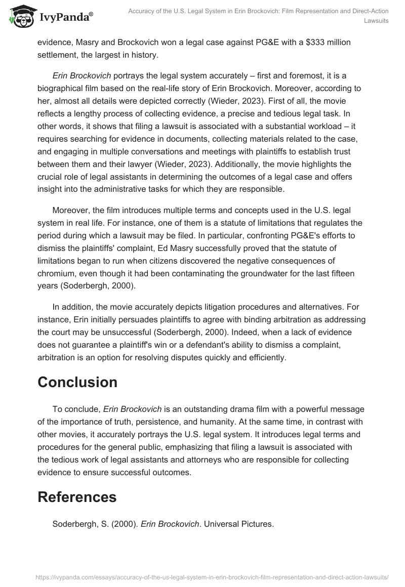 Accuracy of the U.S. Legal System in Erin Brockovich: Film Representation and Direct-Action Lawsuits. Page 2