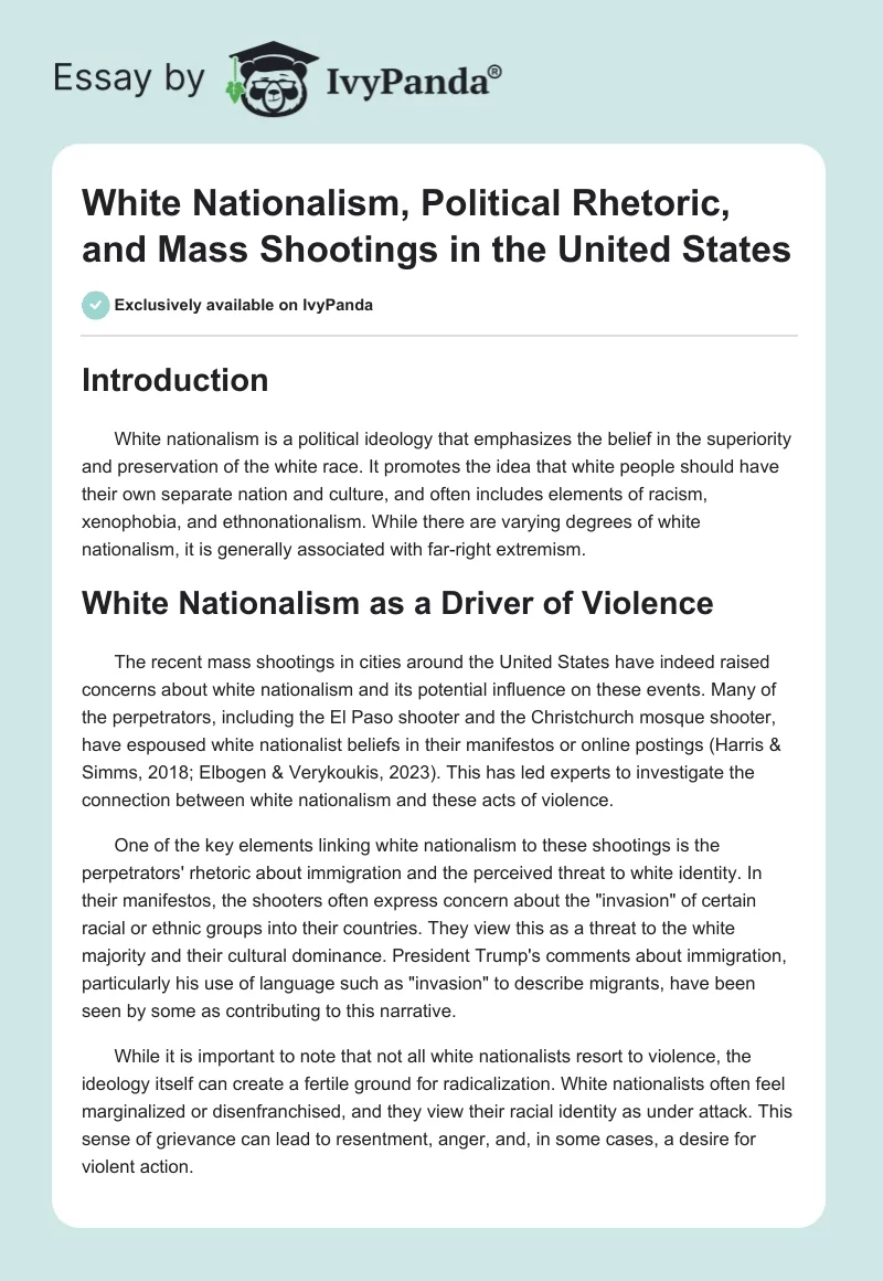 White Nationalism, Political Rhetoric, and Mass Shootings in the United States. Page 1