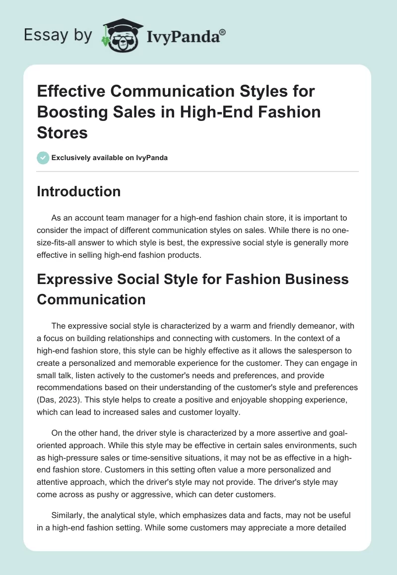 Effective Communication Styles for Boosting Sales in High-End Fashion Stores. Page 1