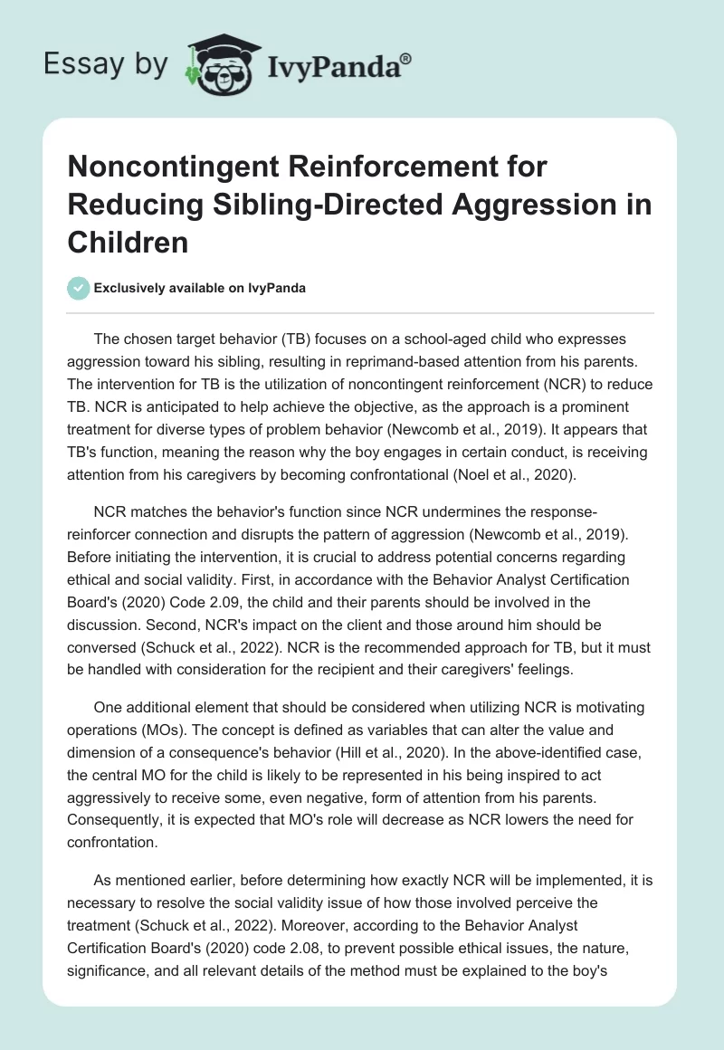 Noncontingent Reinforcement for Reducing Sibling-Directed Aggression in Children. Page 1