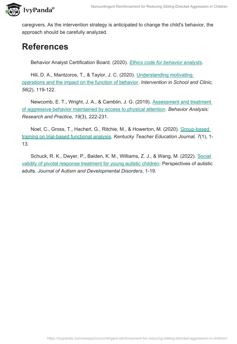 Noncontingent Reinforcement for Reducing Sibling-Directed Aggression in Children. Page 2