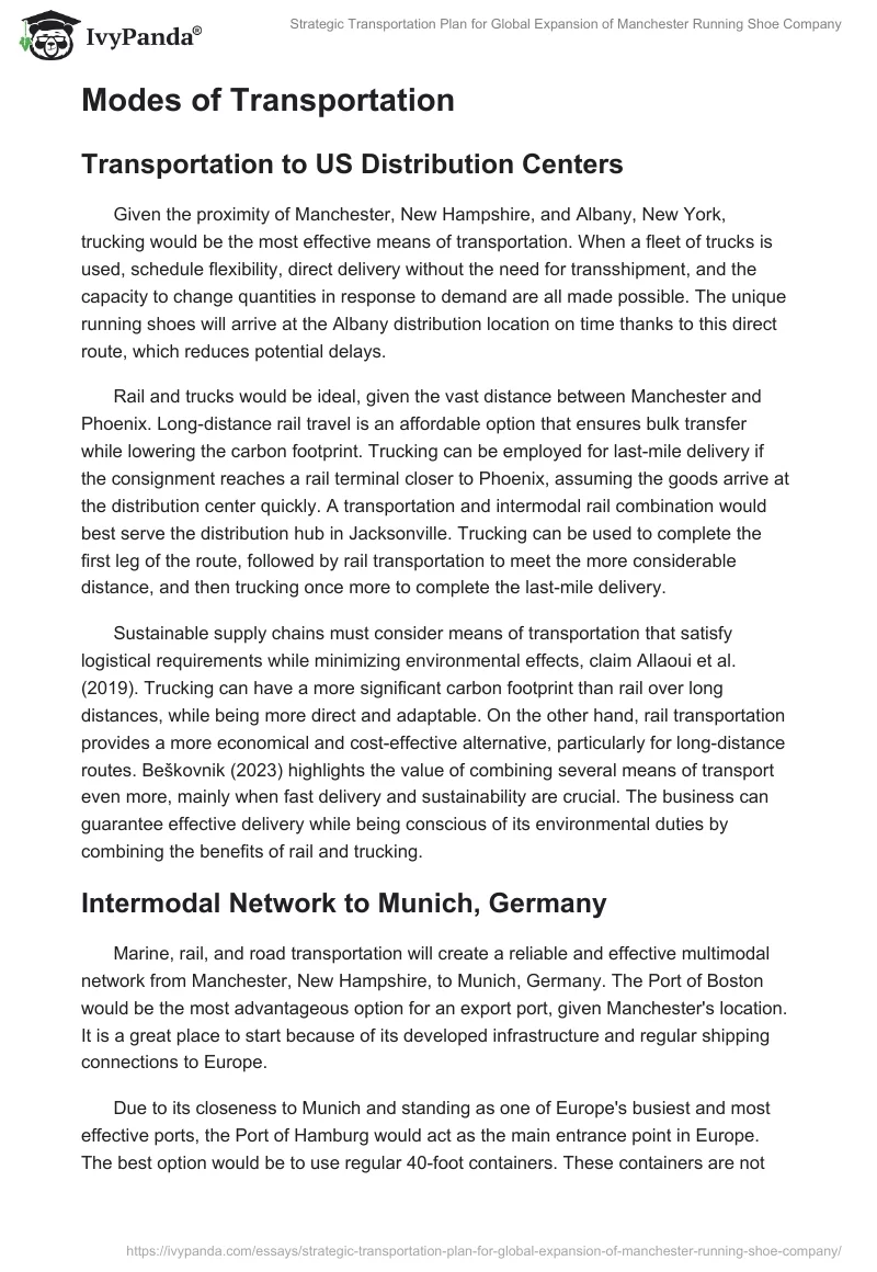 Strategic Transportation Plan for Global Expansion of Manchester Running Shoe Company. Page 2