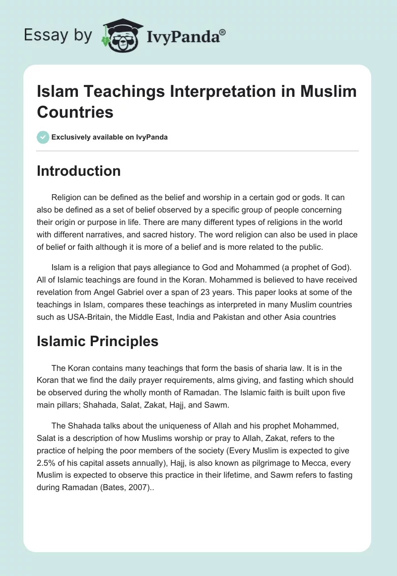 Islam Teachings Interpretation in Muslim Countries. Page 1
