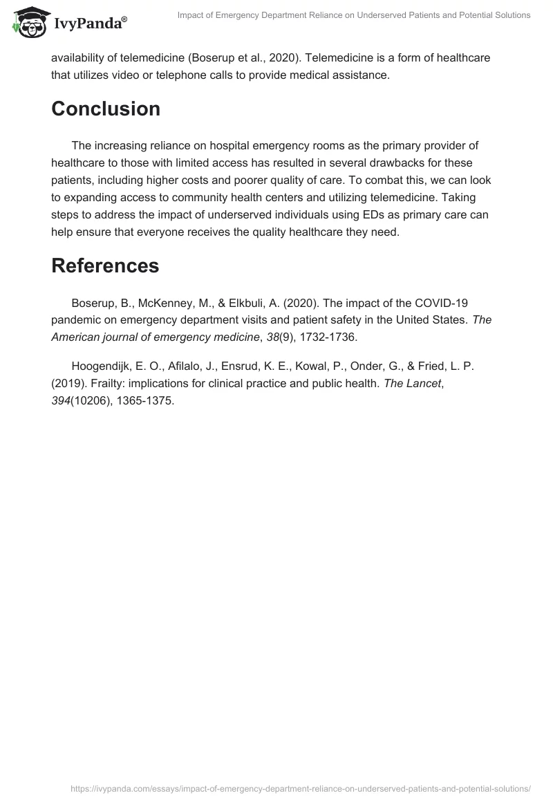 Impact of Emergency Department Reliance on Underserved Patients and Potential Solutions. Page 2