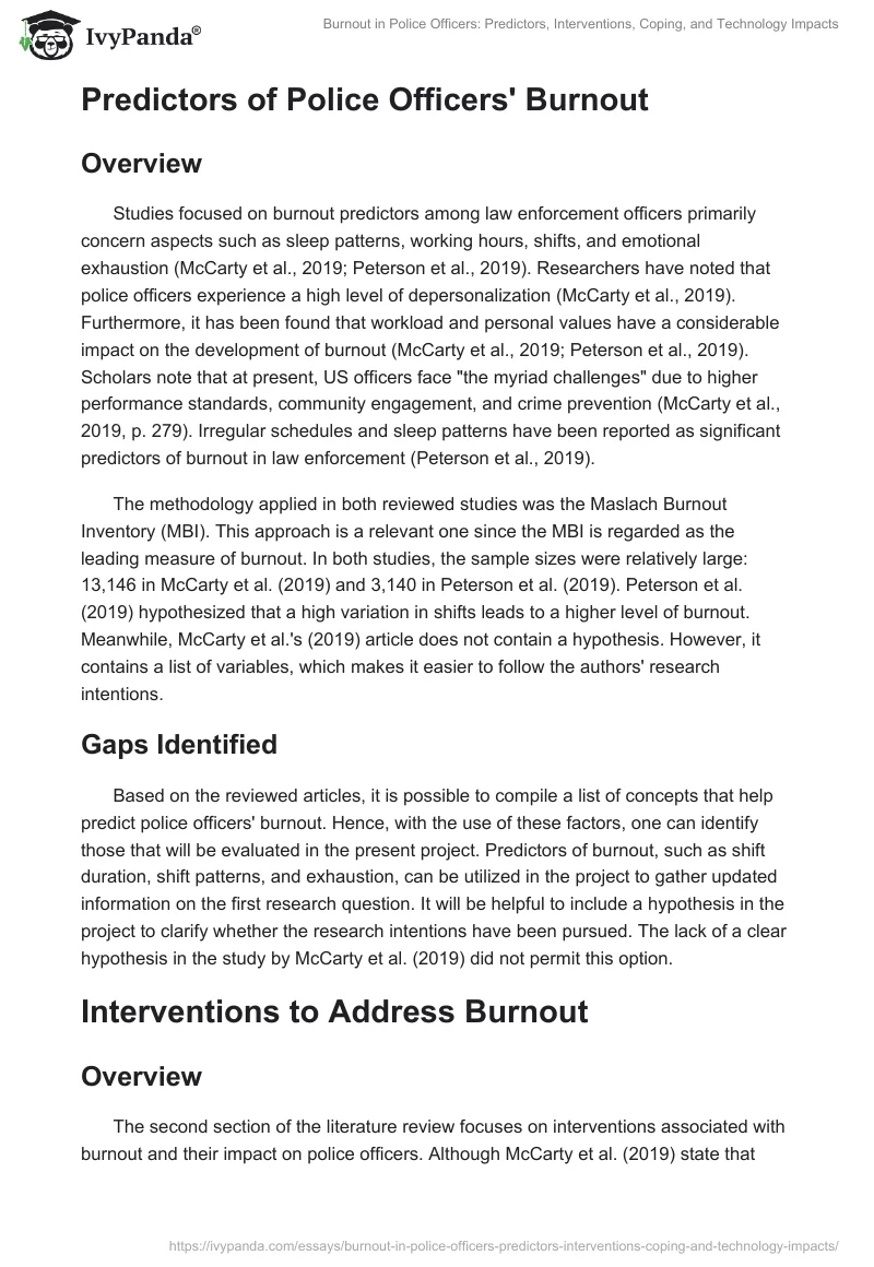 Burnout in Police Officers: Predictors, Interventions, Coping, and Technology Impacts. Page 2