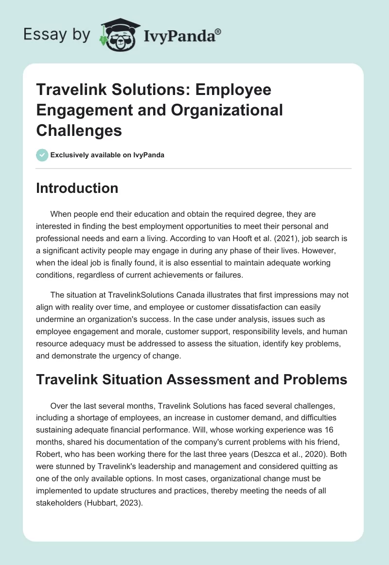 Travelink Solutions: Employee Engagement and Organizational Challenges. Page 1