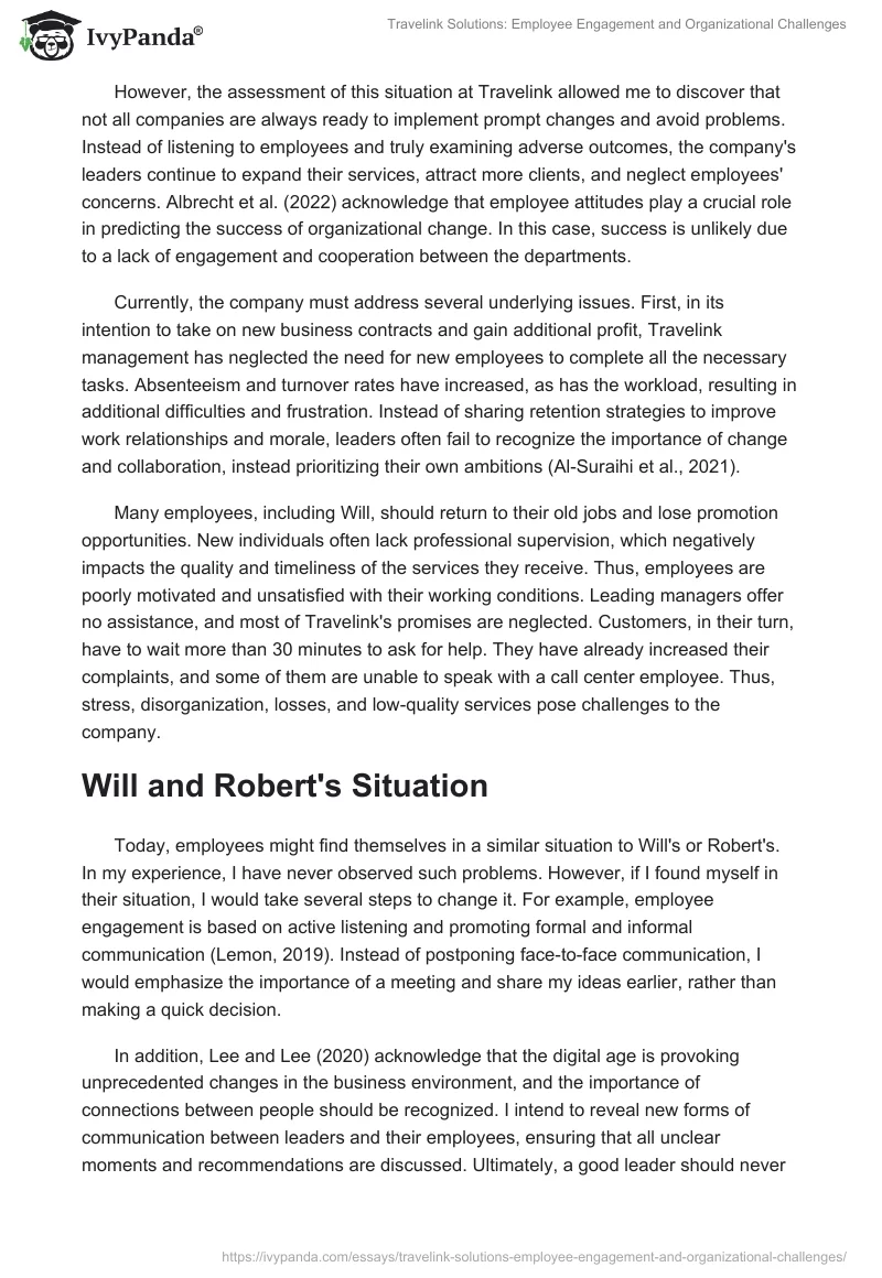 Travelink Solutions: Employee Engagement and Organizational Challenges. Page 2