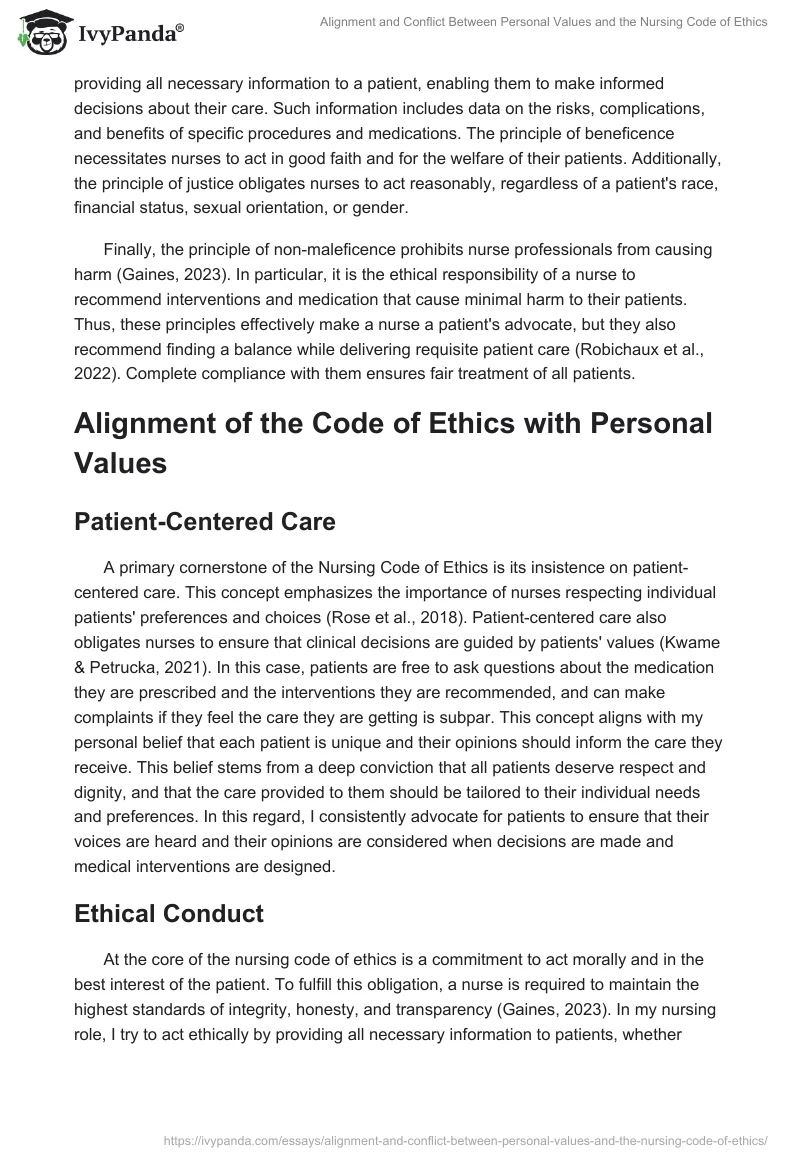 Alignment and Conflict Between Personal Values and the Nursing Code of Ethics. Page 2