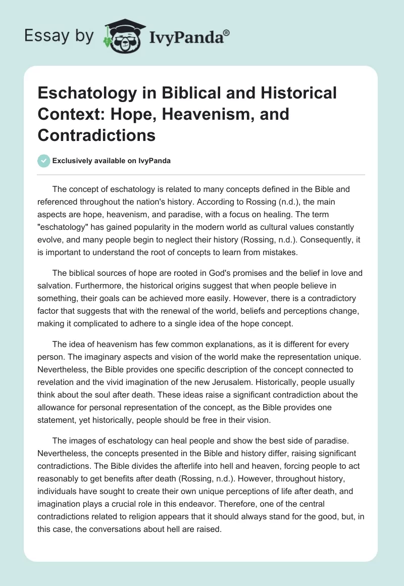 Eschatology in Biblical and Historical Context: Hope, Heavenism, and Contradictions. Page 1