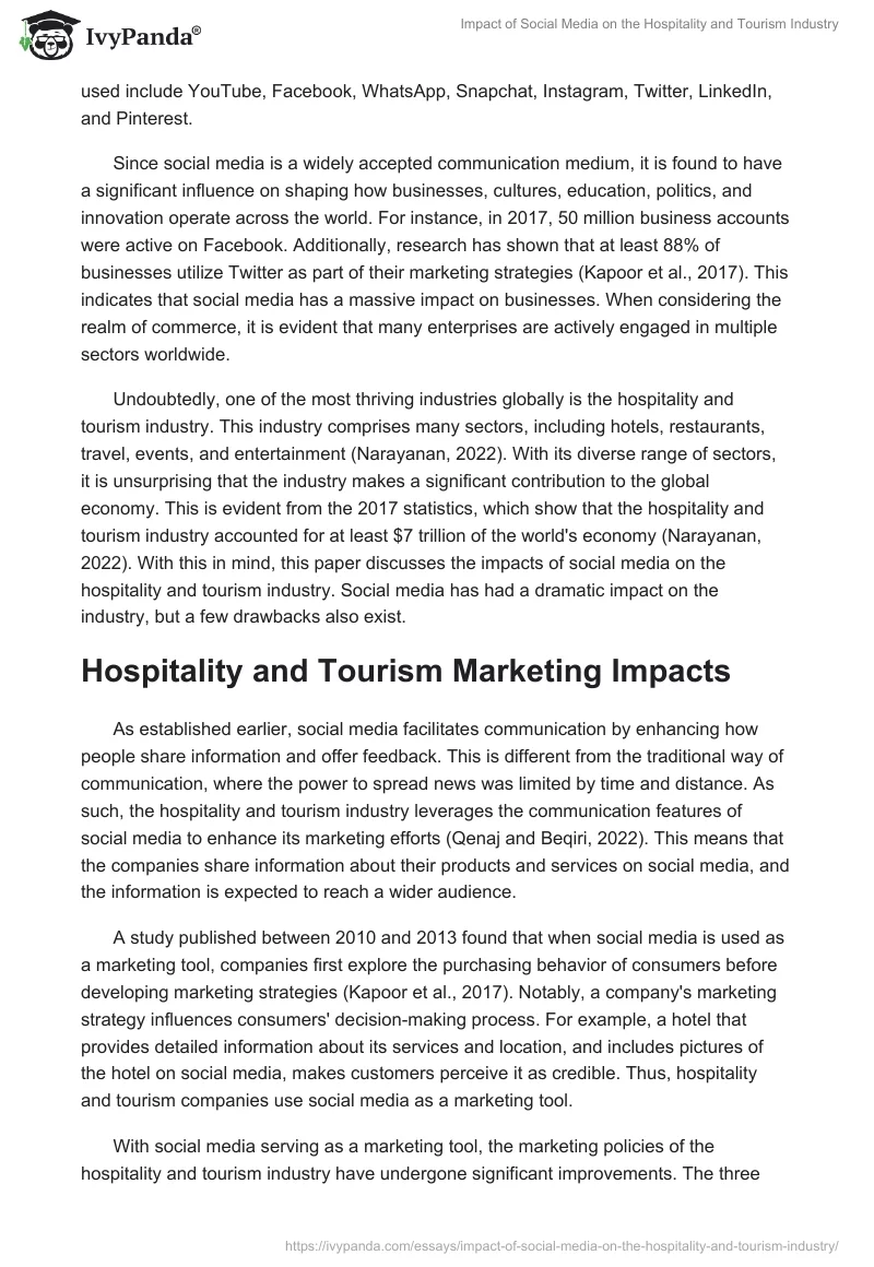 Impact of Social Media on the Hospitality and Tourism Industry. Page 2