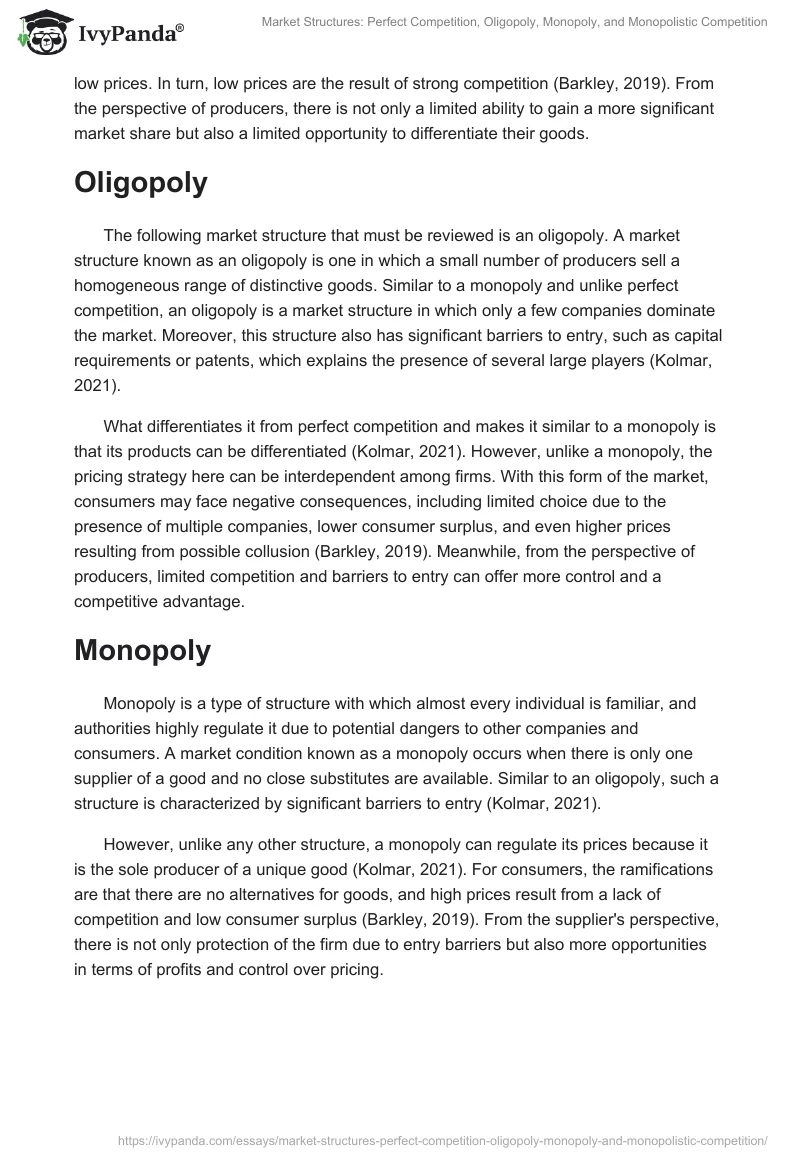 Market Structures: Perfect Competition, Oligopoly, Monopoly, and Monopolistic Competition. Page 2