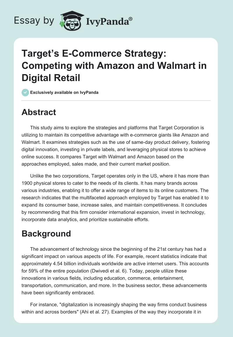 Target’s E-Commerce Strategy: Competing with Amazon and Walmart in Digital Retail. Page 1