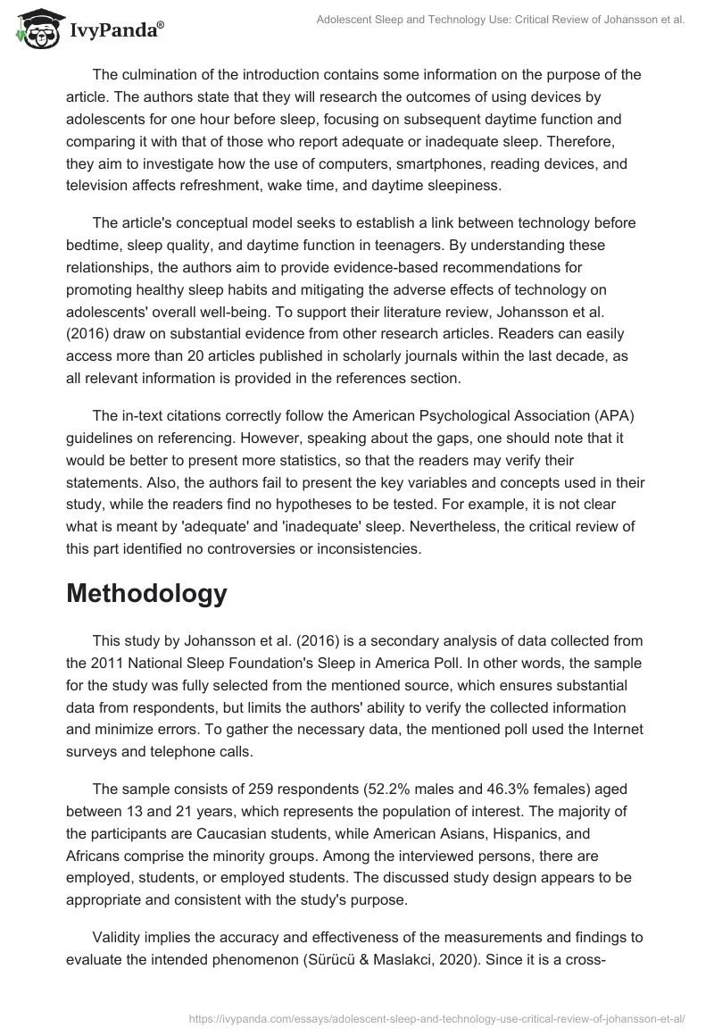 Adolescent Sleep and Technology Use: Critical Review of Johansson et al.. Page 2