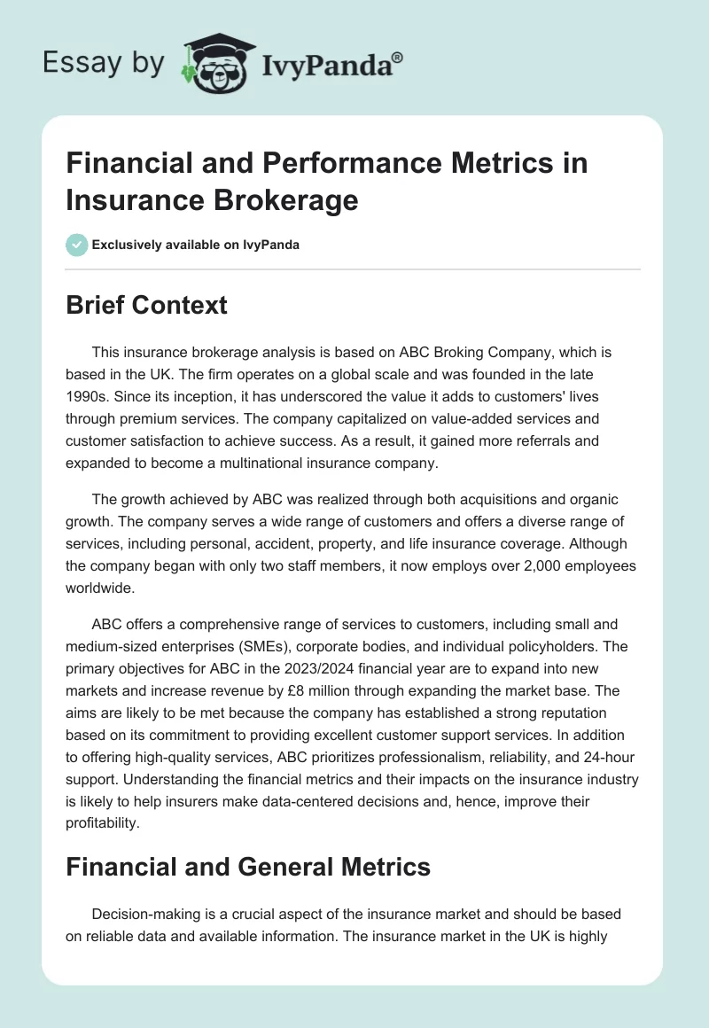 Financial and Performance Metrics in Insurance Brokerage. Page 1