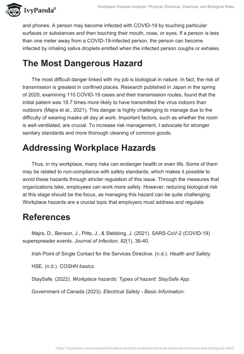 Workplace Hazards Analysis: Physical, Electrical, Chemical, and Biological Risks. Page 2