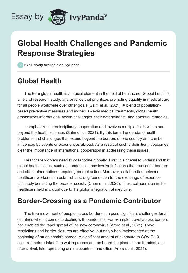 Global Health Challenges and Pandemic Response Strategies. Page 1