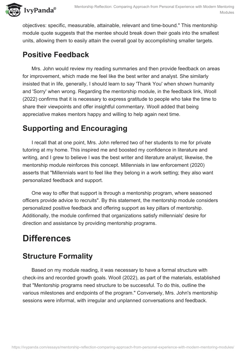 Mentorship Reflection: Comparing Approach from Personal Experience with Modern Mentoring Modules. Page 2