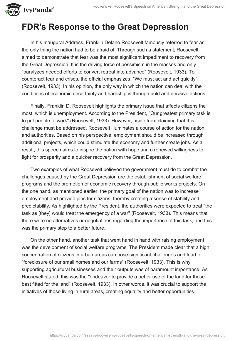 Hoover's vs. Roosevelt's Speech on American Strength and the Great Depression. Page 2