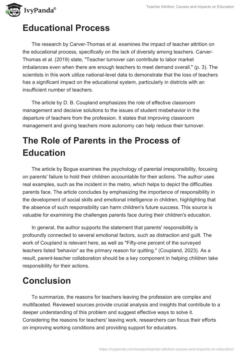 Teacher Attrition: Causes and Impacts on Education. Page 2