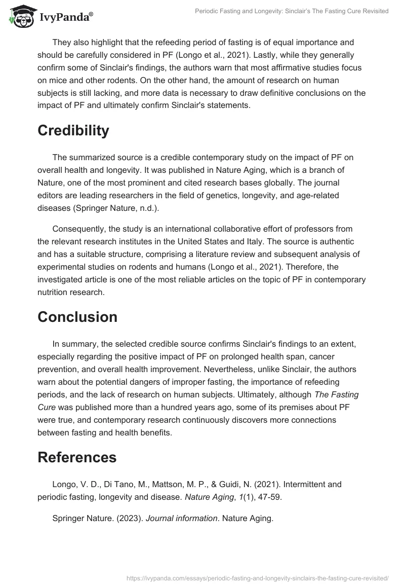 Periodic Fasting and Longevity: Sinclair’s "The Fasting Cure" Revisited. Page 2