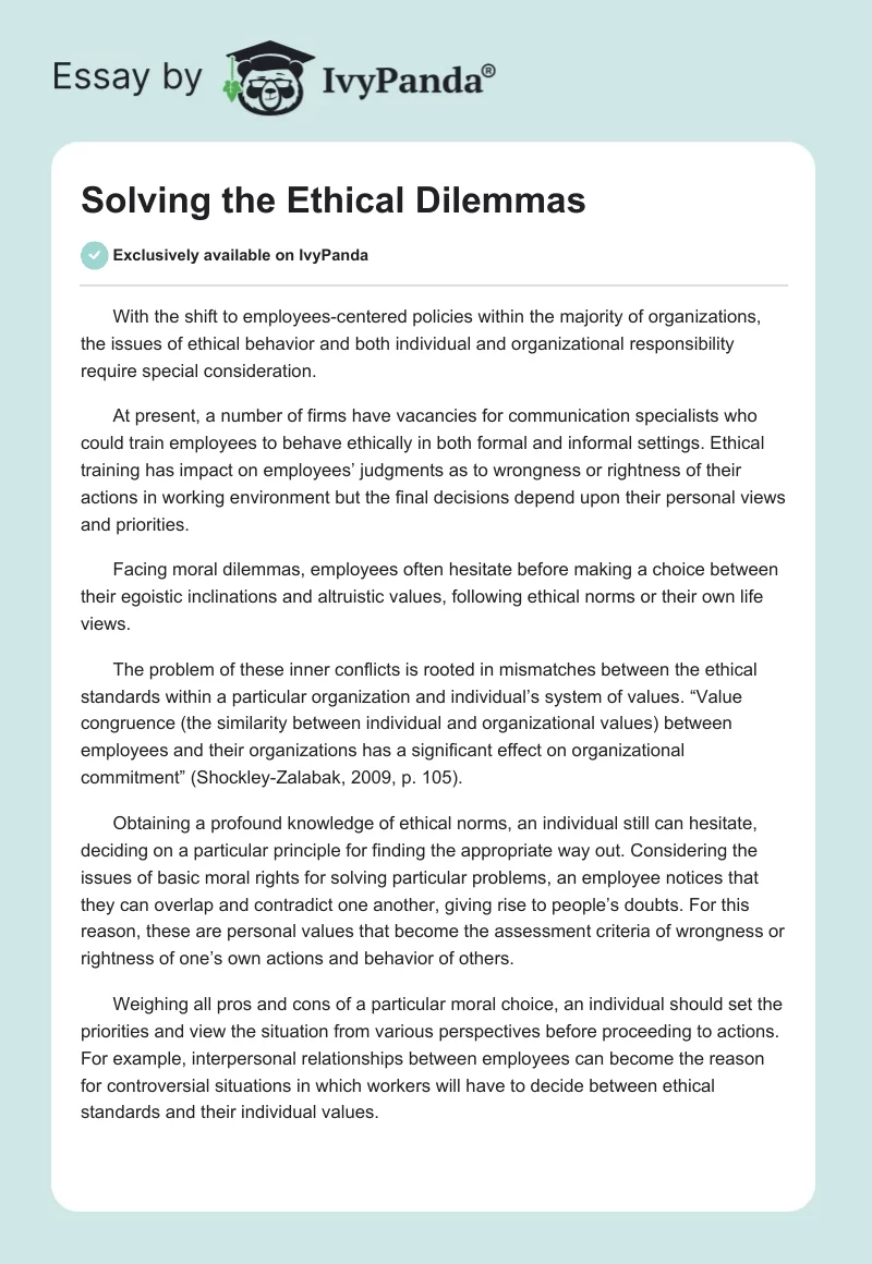 Solving the Ethical Dilemmas. Page 1