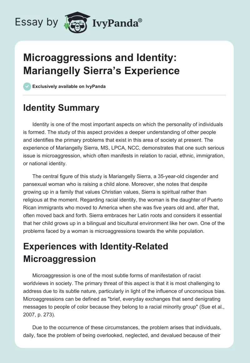Microaggressions and Identity: Mariangelly Sierra’s Experience. Page 1