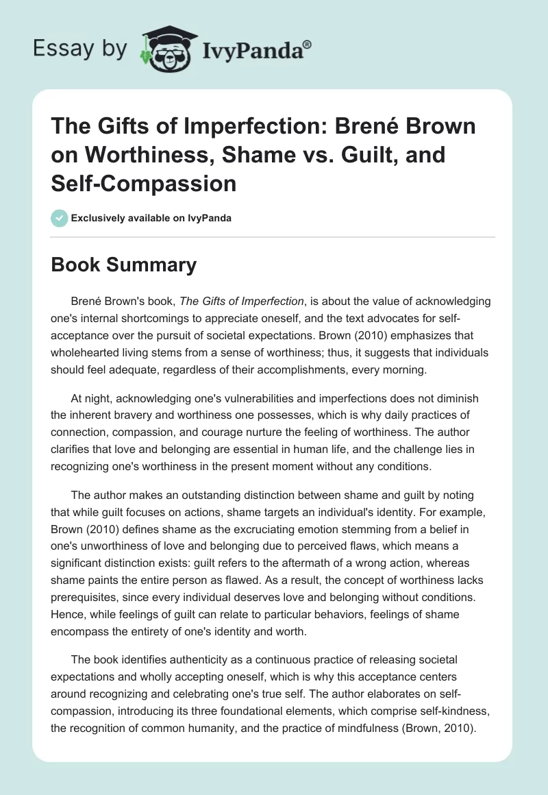 The Gifts of Imperfection: Brené Brown on Worthiness, Shame vs. Guilt, and Self-Compassion. Page 1