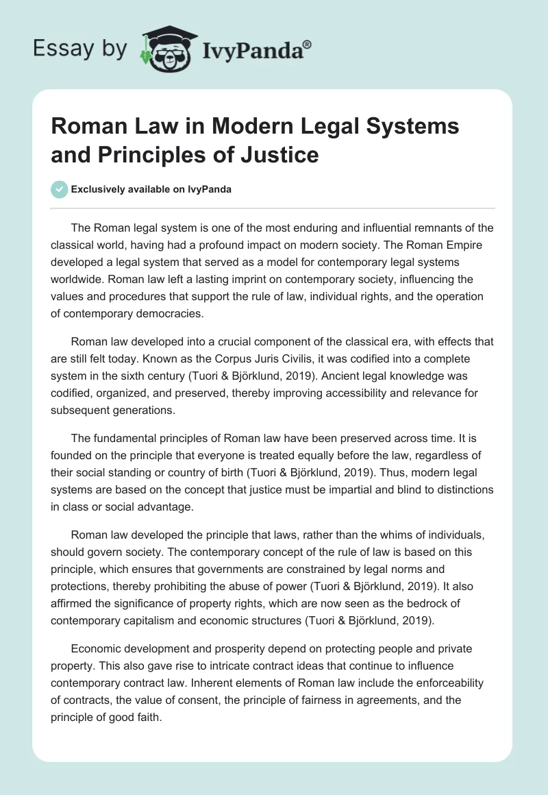 Roman Law in Modern Legal Systems and Principles of Justice. Page 1