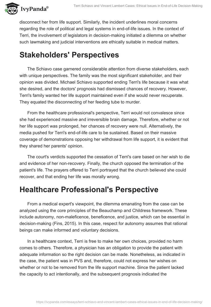 Terri Schiavo and Vincent Lambert Cases: Ethical Issues in End-of-Life Decision-Making. Page 2