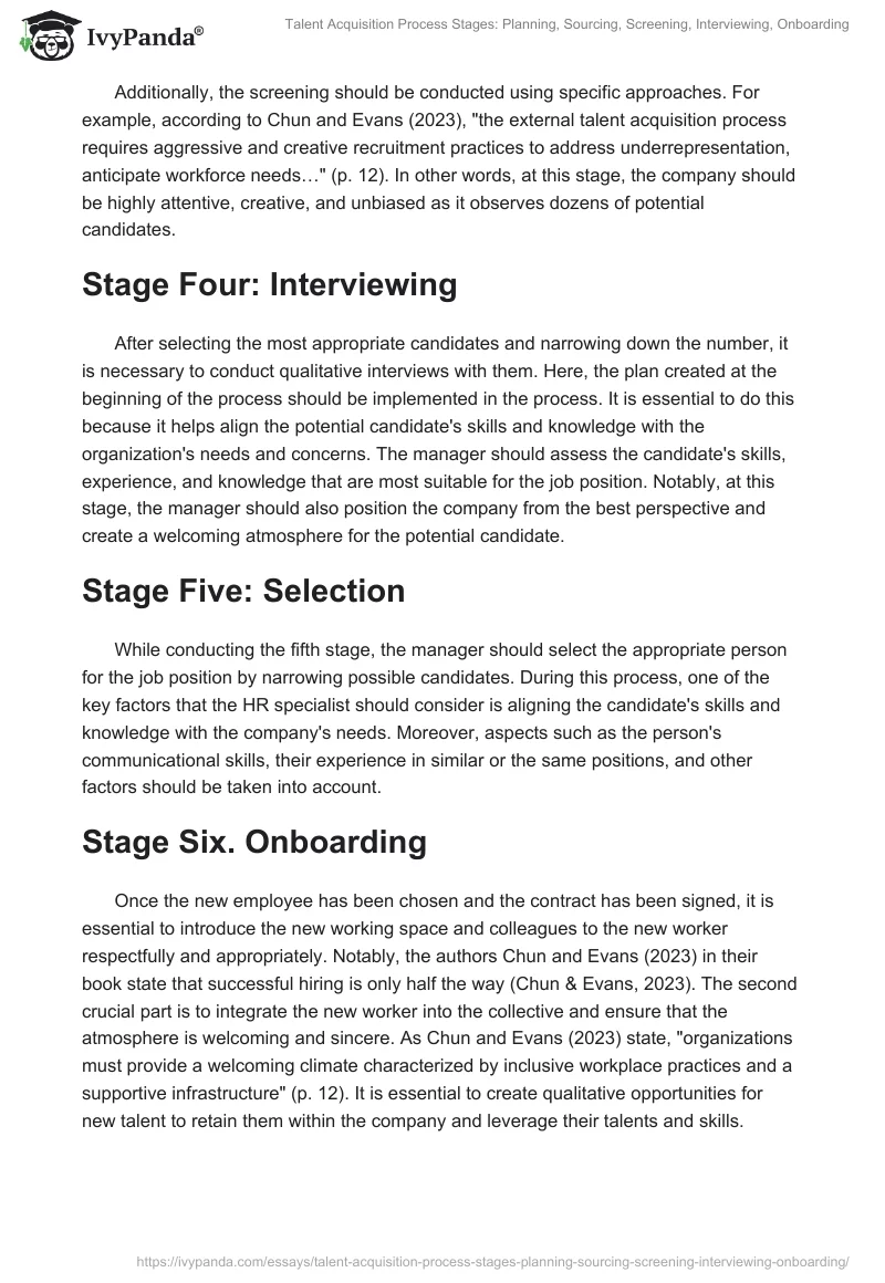 Talent Acquisition Process Stages: Planning, Sourcing, Screening, Interviewing, Onboarding. Page 2