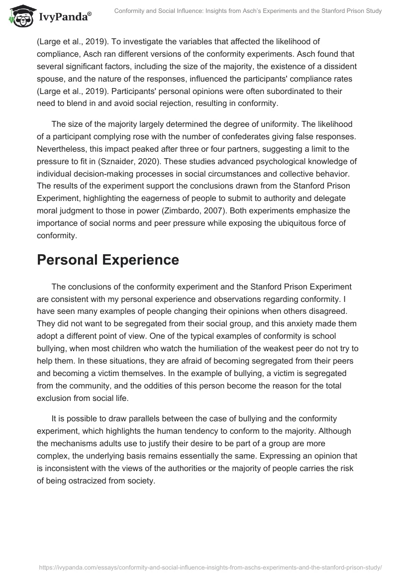 Conformity and Social Influence: Insights from Asch’s Experiments and the Stanford Prison Study. Page 2