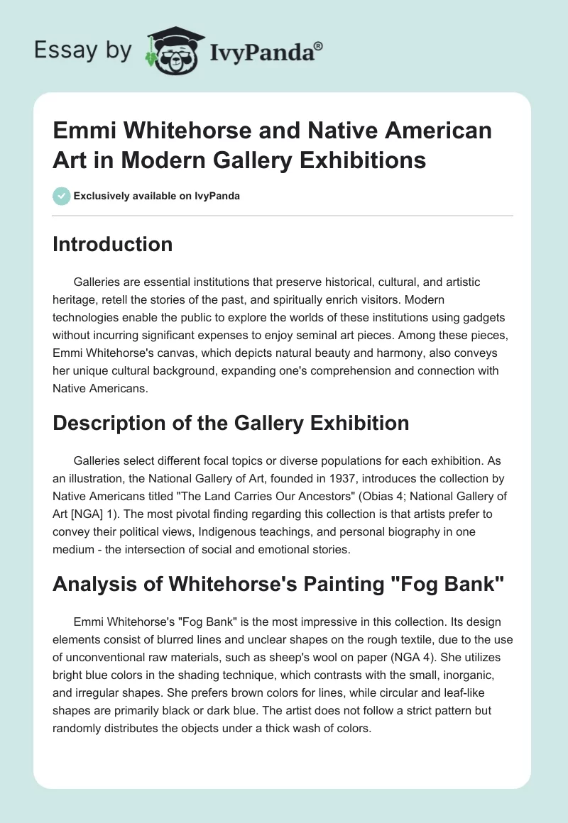 Emmi Whitehorse and Native American Art in Modern Gallery Exhibitions. Page 1