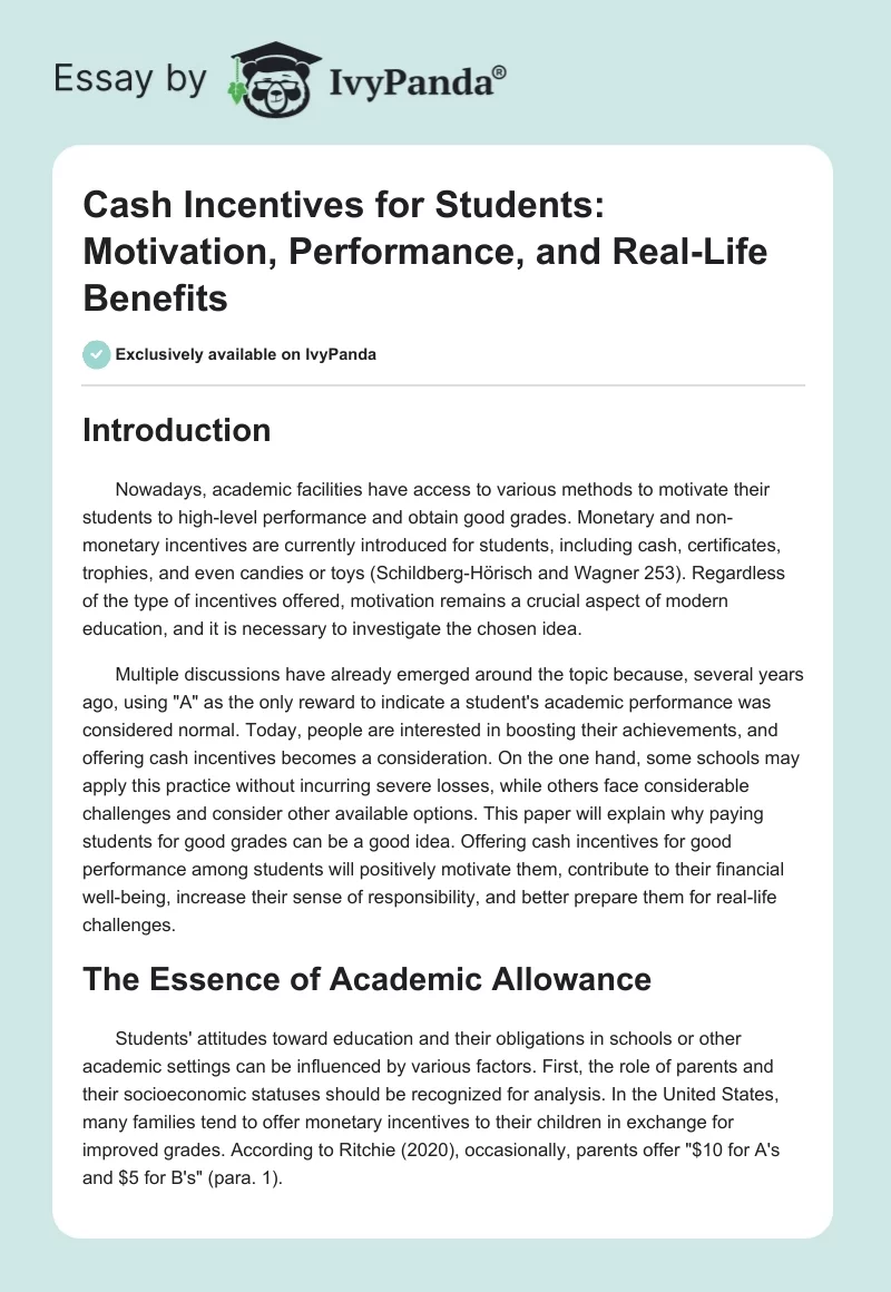 Cash Incentives for Students: Motivation, Performance, and Real-Life Benefits. Page 1
