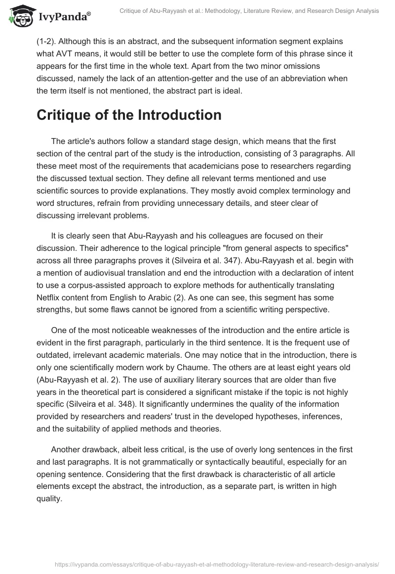 Critique of Abu-Rayyash et al.: Methodology, Literature Review, and Research Design Analysis. Page 2