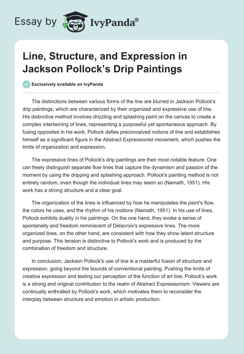 Line, Structure, and Expression in Jackson Pollock’s Drip Paintings. Page 1
