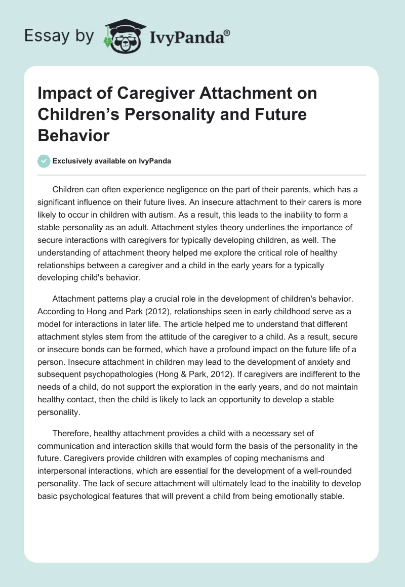 Impact of Caregiver Attachment on Children’s Personality and Future Behavior. Page 1