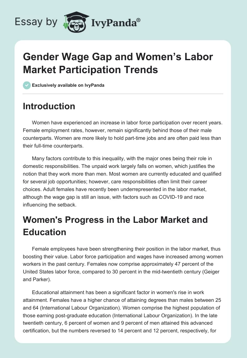 Gender Wage Gap and Women’s Labor Market Participation Trends. Page 1