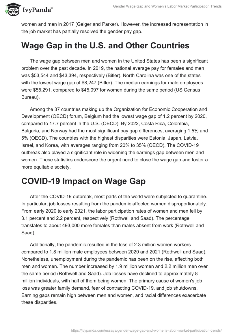 Gender Wage Gap and Women’s Labor Market Participation Trends. Page 2