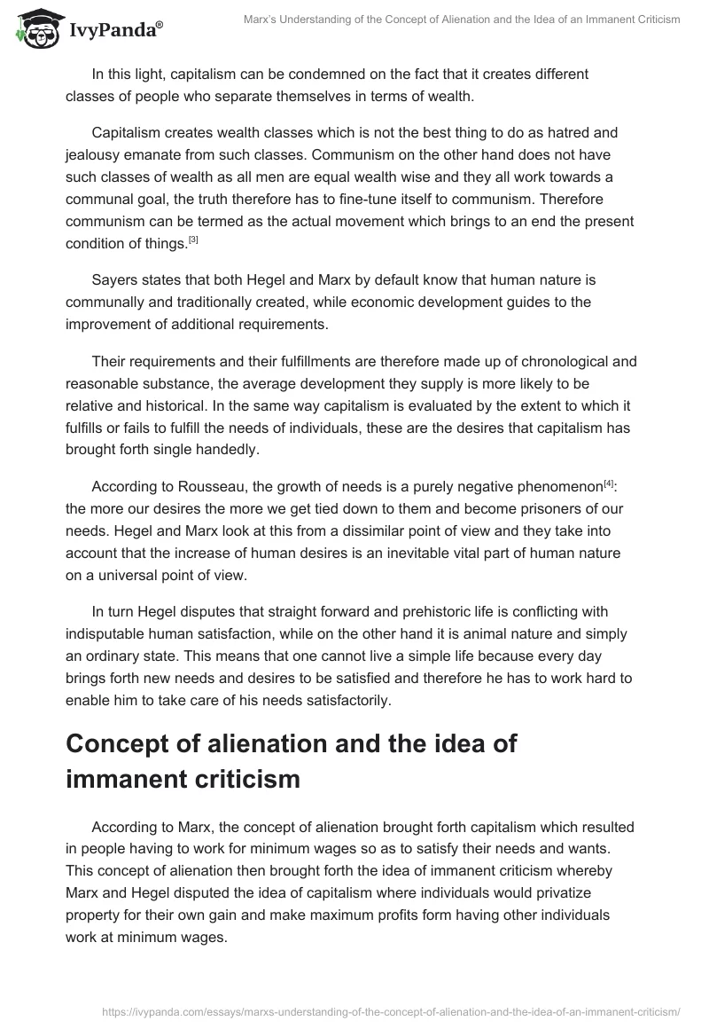 Marx’s Understanding of the Concept of Alienation and the Idea of an Immanent Criticism. Page 4