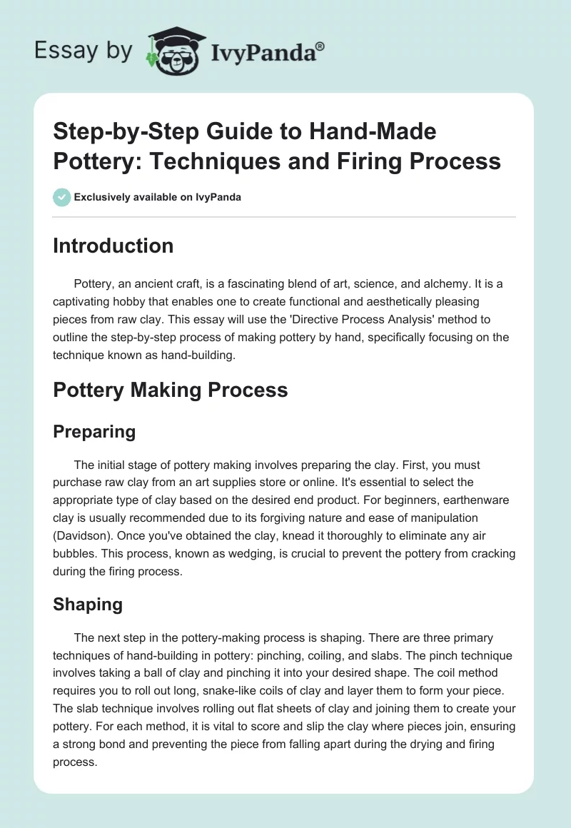 Step-by-Step Guide to Hand-Made Pottery: Techniques and Firing Process. Page 1
