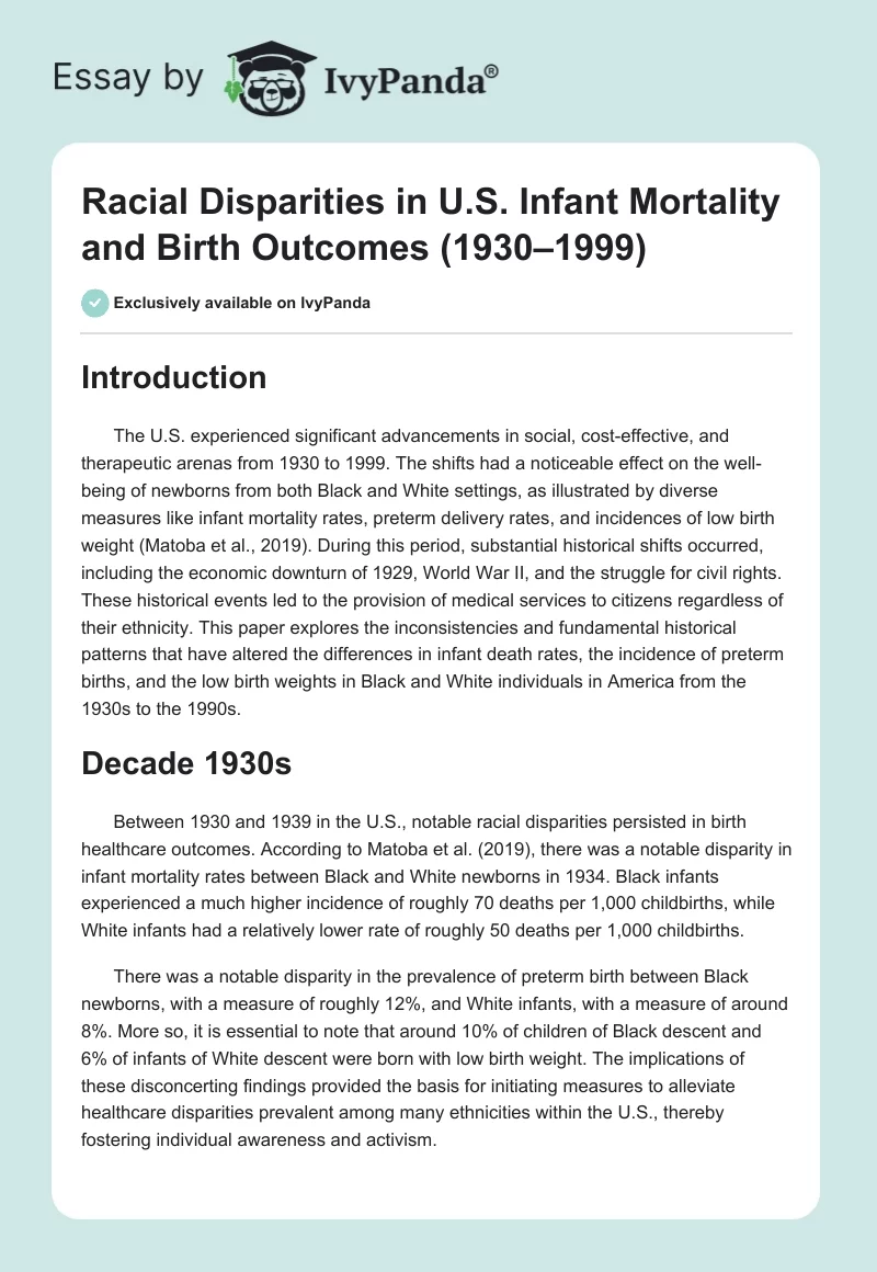 Racial Disparities in U.S. Infant Mortality and Birth Outcomes (1930–1999). Page 1