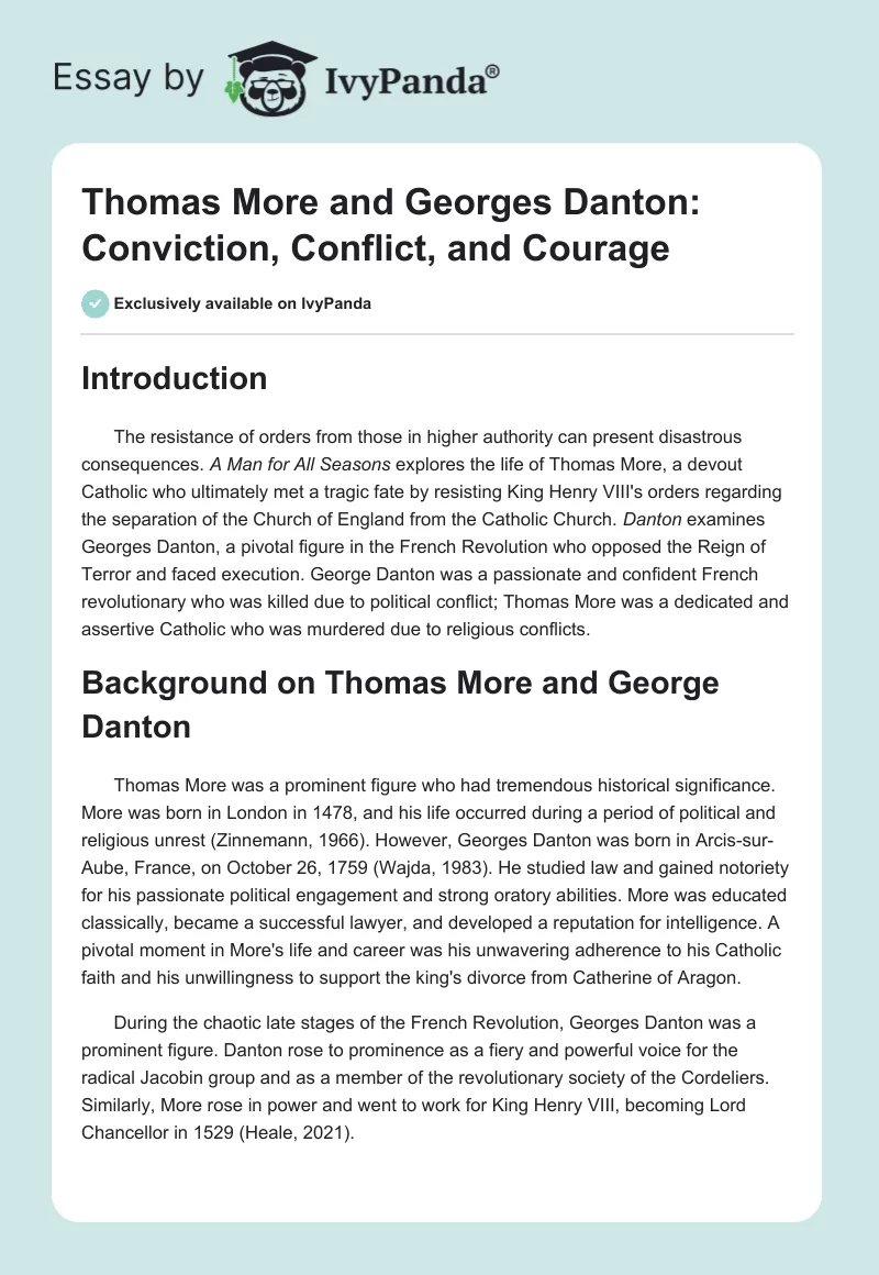 Thomas More and Georges Danton: Conviction, Conflict, and Courage. Page 1
