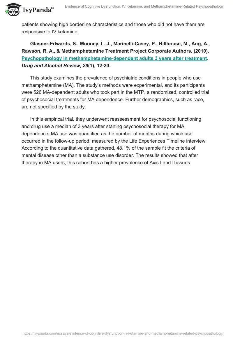 Evidence of Cognitive Dysfunction, IV Ketamine, and Methamphetamine-Related Psychopathology. Page 2