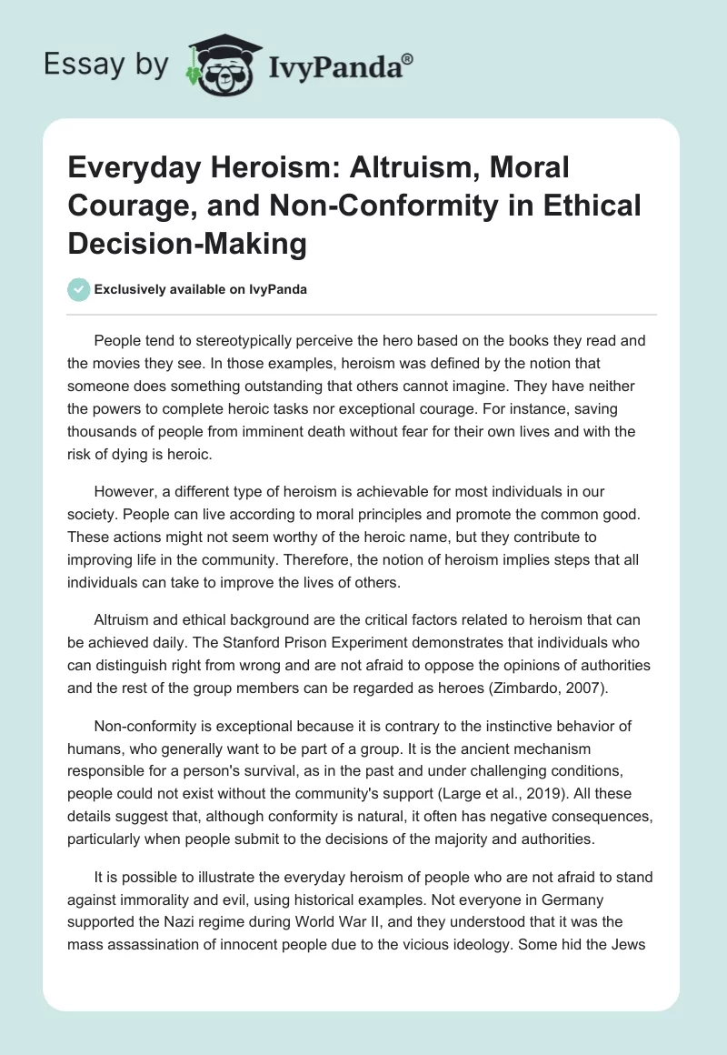 Everyday Heroism: Altruism, Moral Courage, and Non-Conformity in Ethical Decision-Making. Page 1