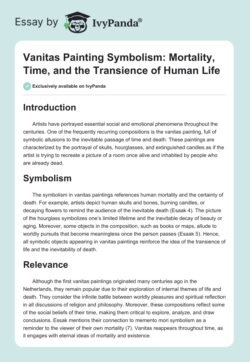 Vanitas Painting Symbolism: Mortality, Time, and the Transience of Human Life. Page 1